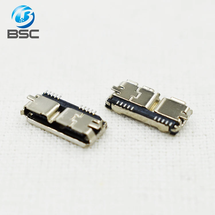 PCB Soldering Connector SMD Micro USB 3.0 Type B Female Socket Solder Jack 180 Degree for Portable Hard Drive