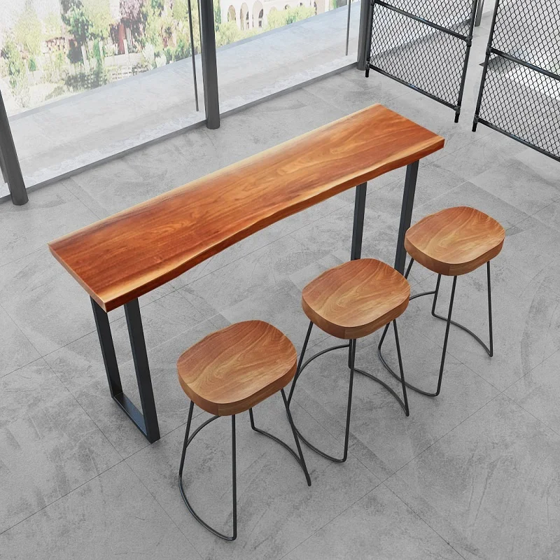 Unique high quality  metal legs wood table top kitchenhigh chair for  bar table