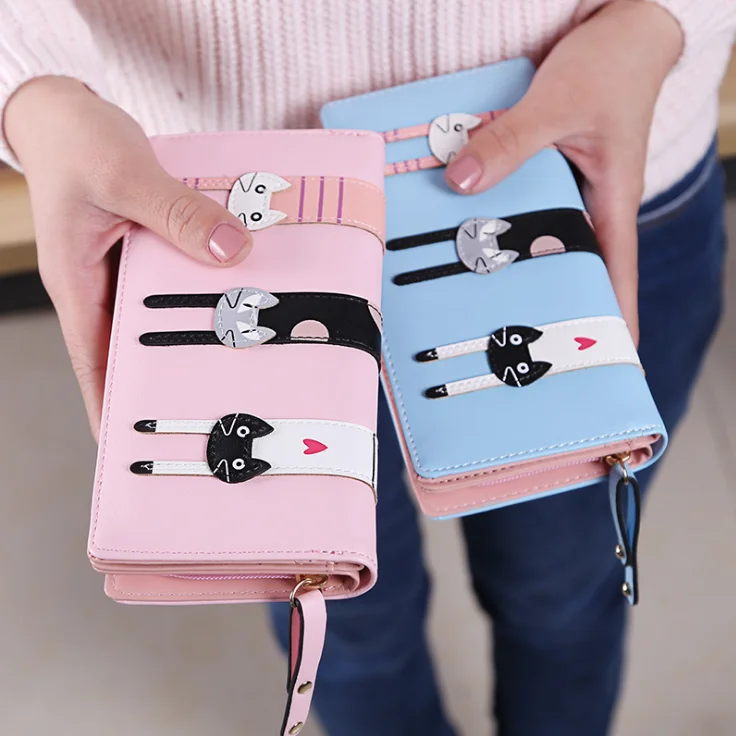 
Hot Women Cute Cat Cartoon Wallet Long Creative Card Holder Casual Lady Wallet 