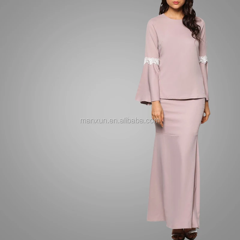 Manxun Wholesale Online Malaysia Baju Kurung Muslim Women Dress Flared Long Sleeves Baju Islam Clothing Lace Design Baju Kurung