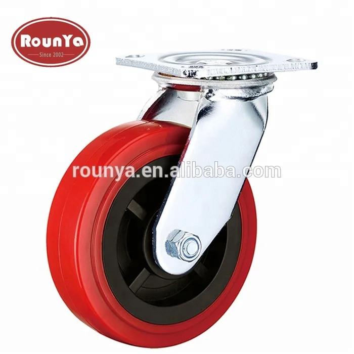 
Rounya standard duty 4 to 8in swivel polyurethane caster without brake 550lb cap red 