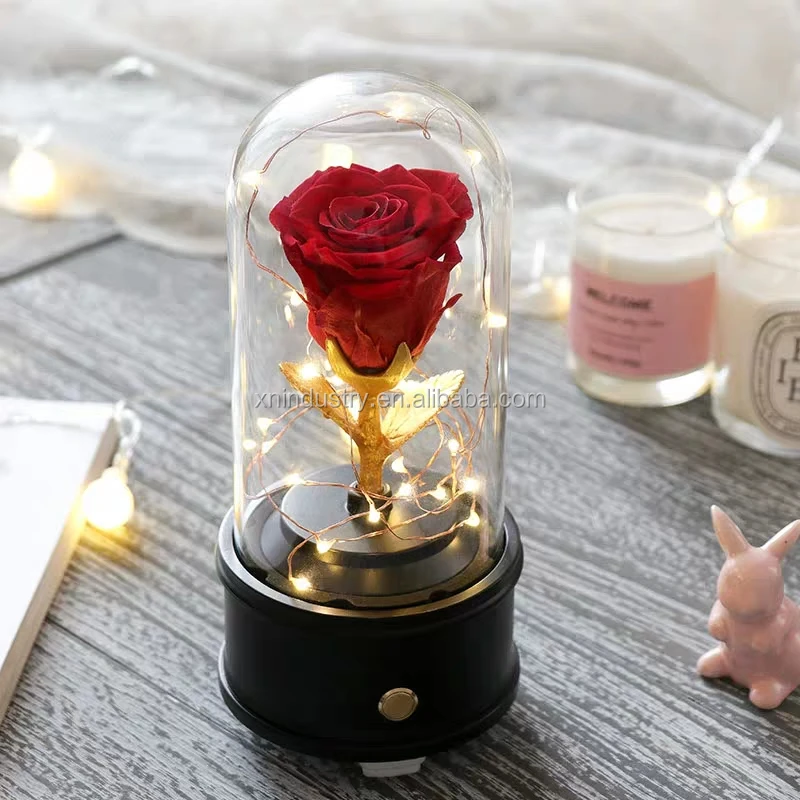 New novelty gifts for women black pink white music speakers preserved eternal rose small speaker