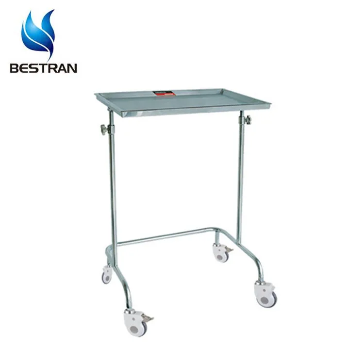 BT-SMT001 Cheap Hospital stainless steel surgical instrument table  Adjustable Mayo tray stand table with wheels price