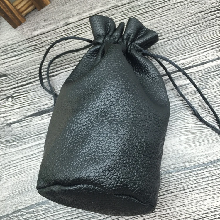 Black Round Botton Faux Leather Watch Pouch Bags with Emboss