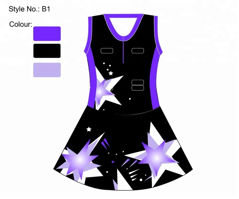 Custom own design sublimation black&blue netball dress