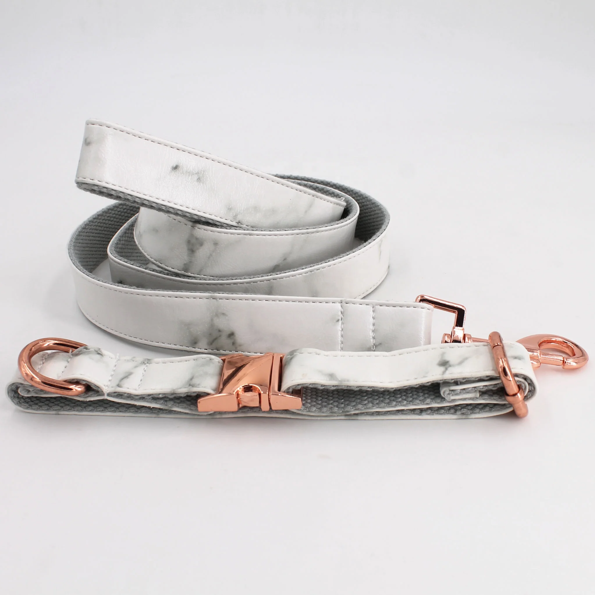 Marble Dog Collar Leash Personalized Faux Leather Dog Collar  with rose metal buckle