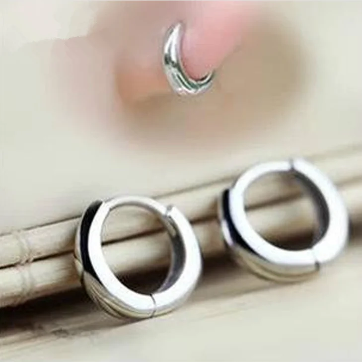 10mm Men Women 925 Sterling Silver Plain Simple Tiny Small Hoop Huggie Earrings