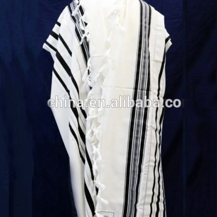 
TRADITIONAL WOOL TALLIT WITH BLACK & SILVER STRIPES Jewish Prayer Shawl 