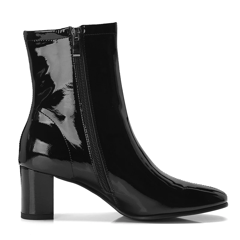 OEM Shoes Patent Leather Fetish Sexy Block Heels Booties Mature Lady Leather Boot Fashion Black Winter Ladies Ankle Boots Women