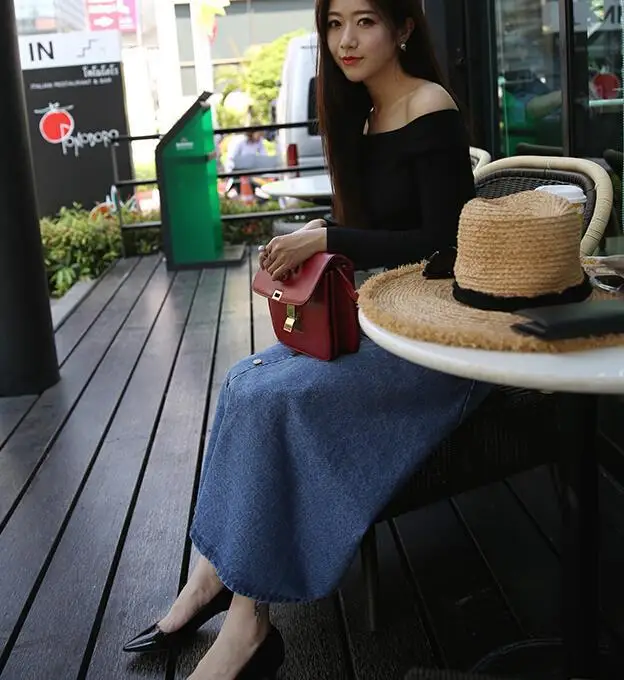 Fashion Women A Line Denim Maxi Skirt Wholesale Long Denim Skirts