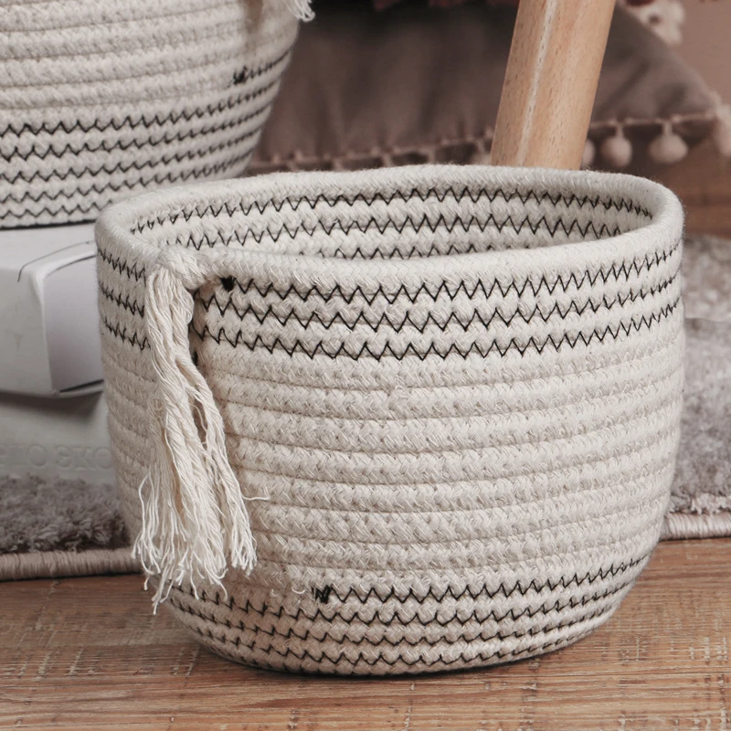 3 Set Collapsible Round Bathroom Laundry Storage Swing Flower Pot Plant White Tassel Cotton Rope Baby Boy Gift Basket