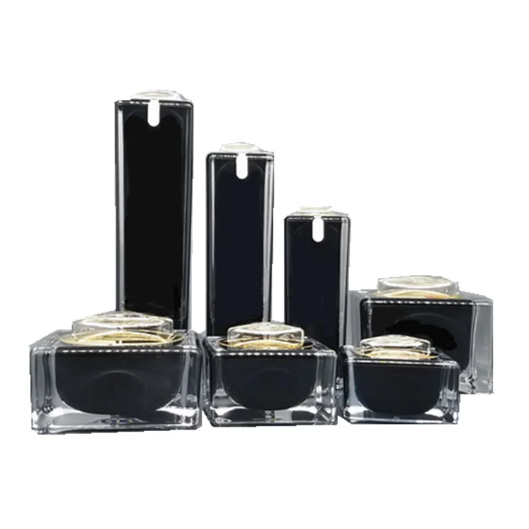 10g 15g 30g 50g 1oz Luxury black square shape acrylic cosmetic cream jar / Fancy empty plastic container jars