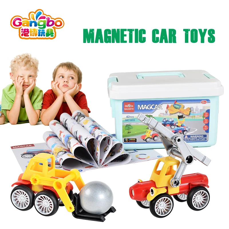 42pcs Creative magnet cars toy set with plastic gift box magnetic stick and balls toys