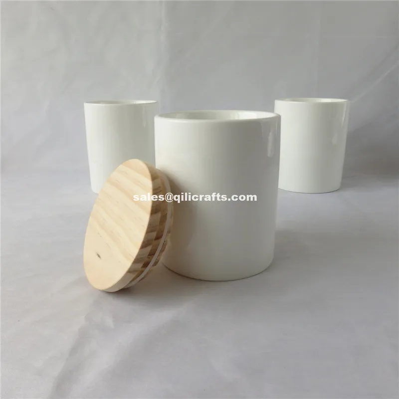 Fine porcelain ceramic candle jar ceramic storage jars with wooden lid