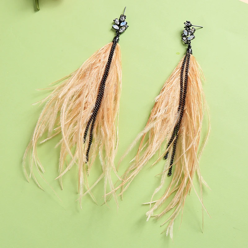 Jewish jewelry custom Feather and Metal Chain Tassel Earrings