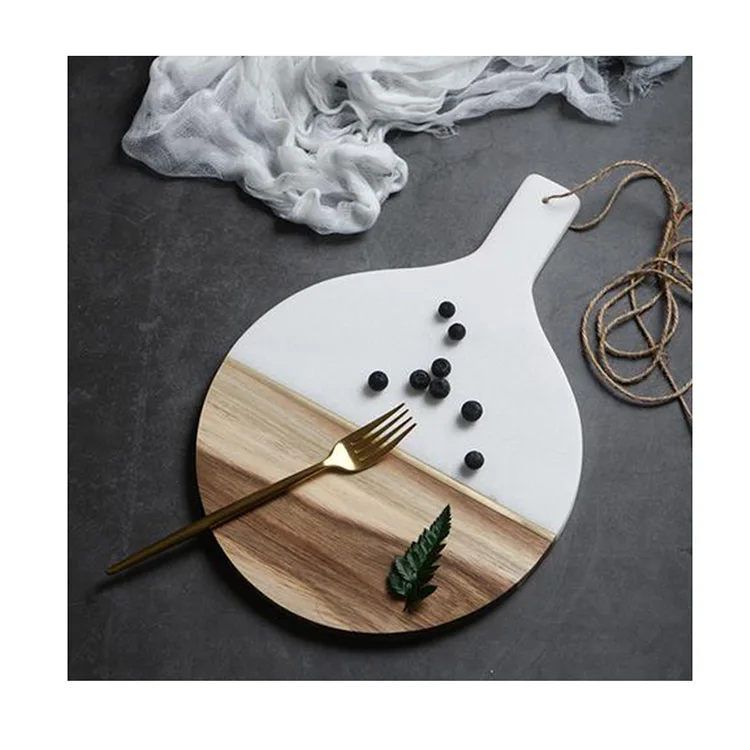 Grace Designs Dinnerware Round Wood Marble Buffet Sushi Tray