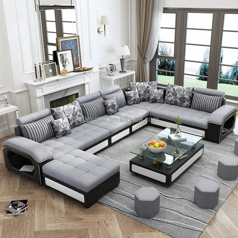 
fashion U shaped Leather sofa set 7 seater lounge furniture 