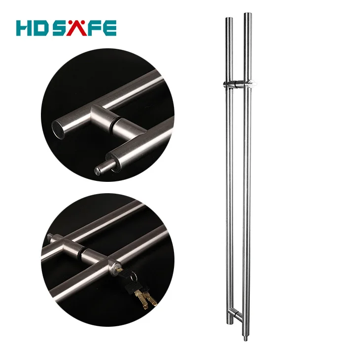HDSAFE 304 stainless steel glass door lock handle sliding interior door handles with lock entrance glass door black pull handle