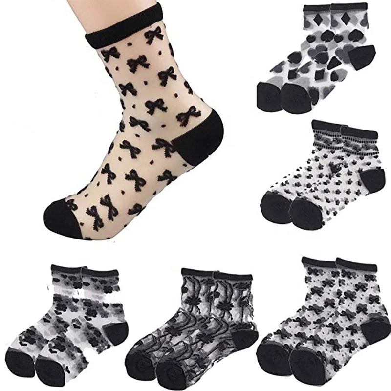 Calcetines cortos de seda cristal Girls Crystal Silk Ankle Short Socks UltrathinTransparent Elastic Stockings women silk socks