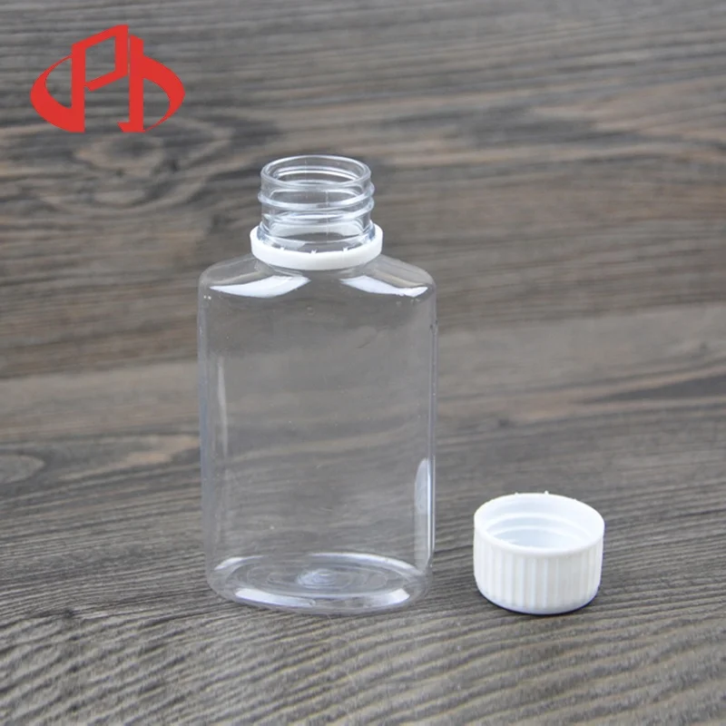 100ml transparent PET plastic mini oblate clear liquor bottles empty pocket water bottle with screw cap