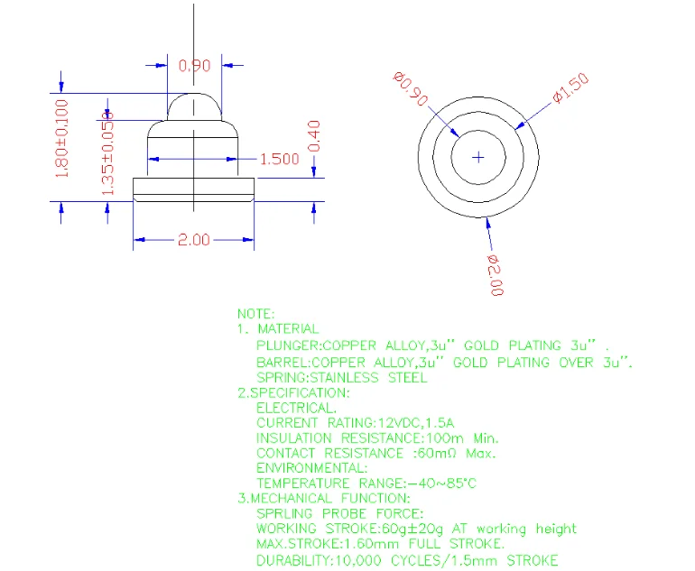 Sell like hot cakes height 1.8 mm miniature brass pogo pins 2mm pogo pin