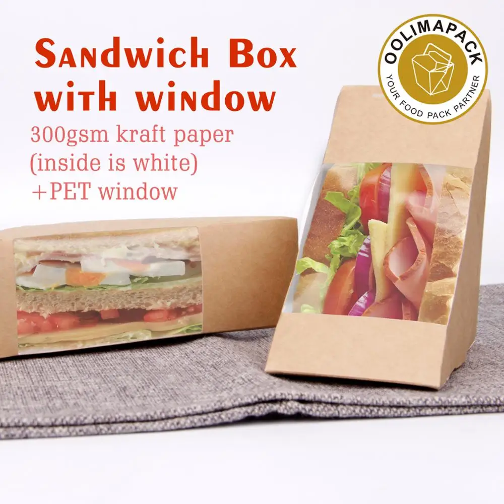 kraft paper sandwich box with window ,triangle sandwich box for packaging