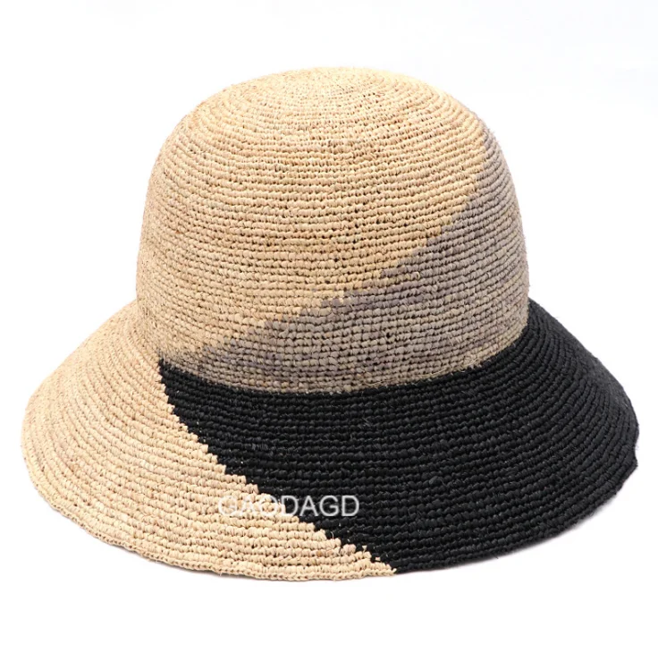 Custom outdoor sun protective raffia straw bucket hat