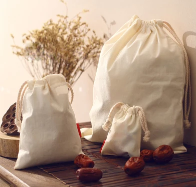 custom size 10*13cm nautral cotton drawstring jewelry storage and packaging dust bag