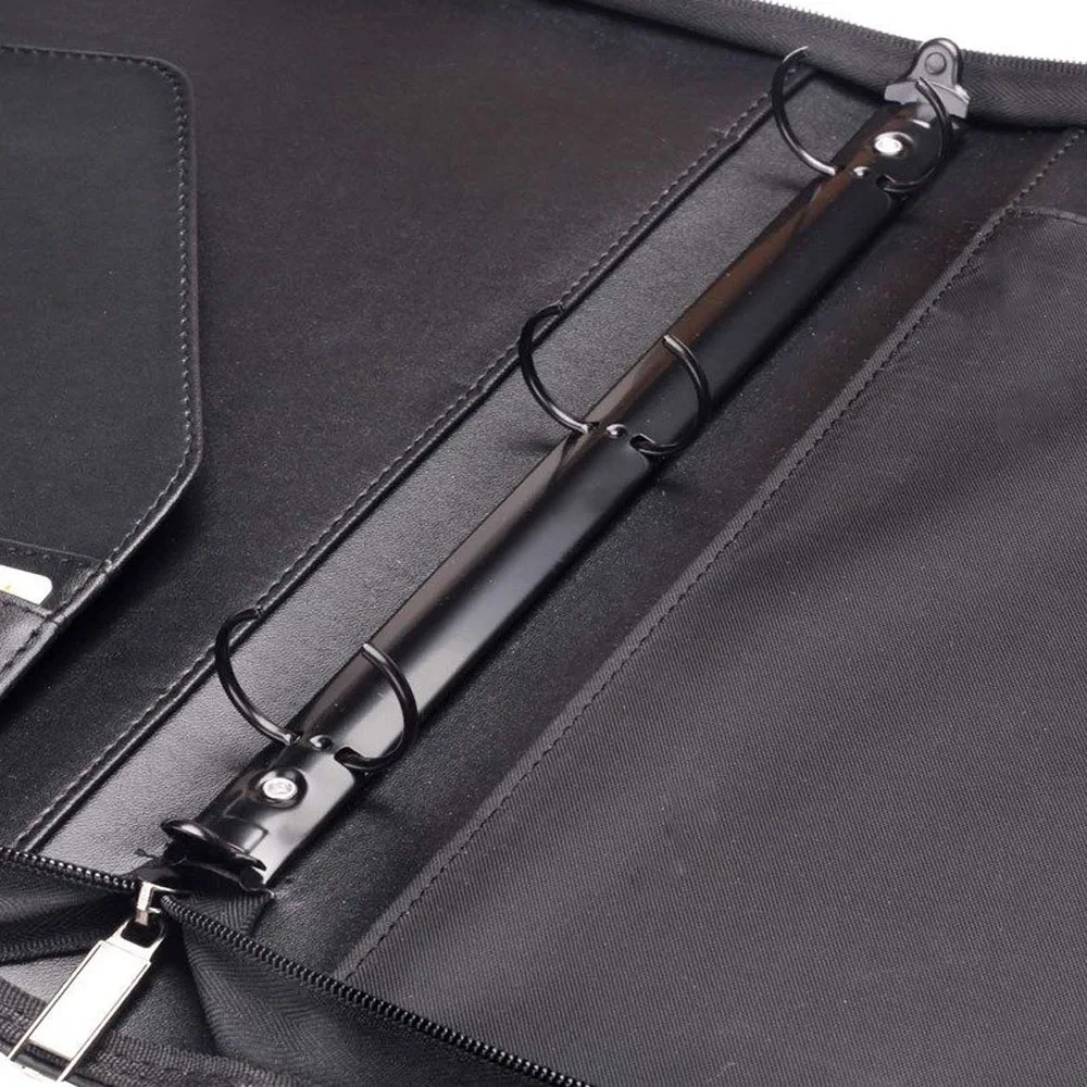 Multifunction Folder For Business Men and Women Zippered PU Leather Portfolio With 3 Rings Loose-leaf Folder Binder Padfolio