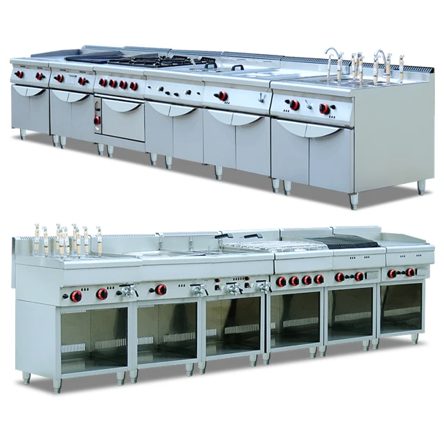 stainless steel 4 burners gas cooking range with griddle