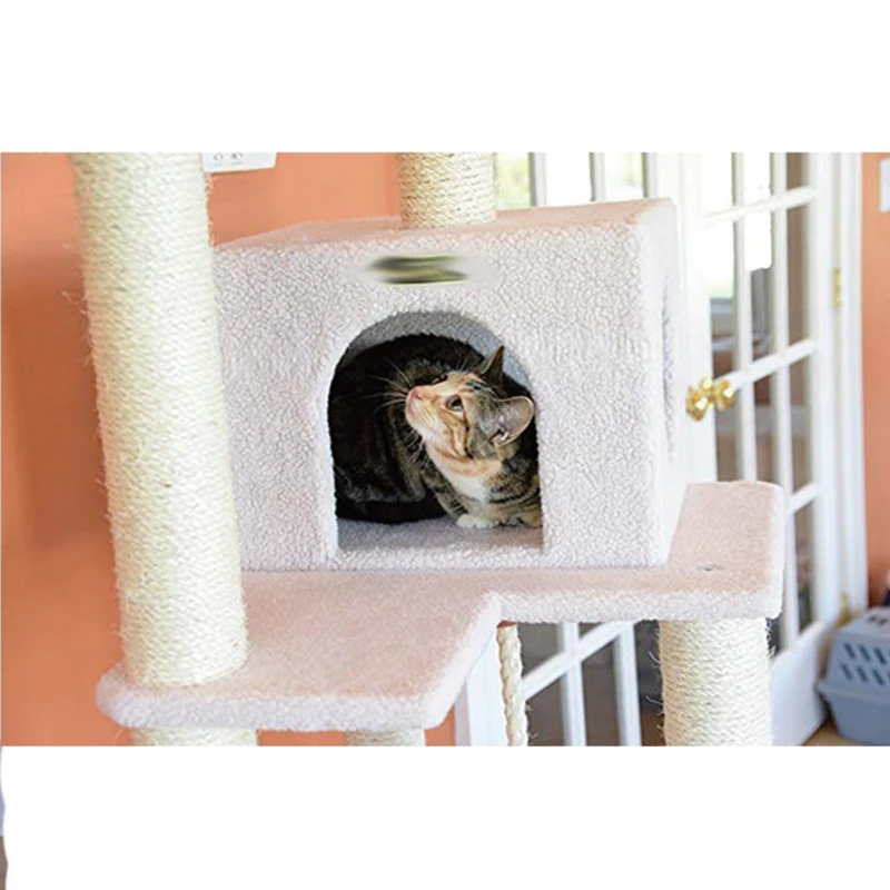 
Factory Manufacture Designed Modern Soft Fake Fur Large Cat Condo Tree With Cradle 