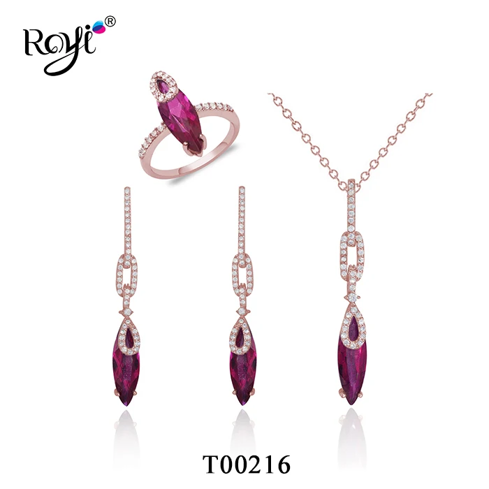 
Wholesale Beautiful Elegant Jewelry Designs 925 Sterling Silver Big Ruby Cz Stone Jewelry Sets 