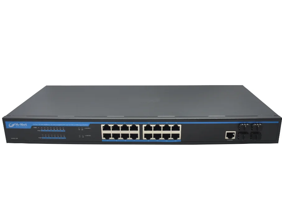 Hi-Net PoE switch L3 managed 16*10/100/1000M PoE injector with 4G SFP uplink for wireless AP