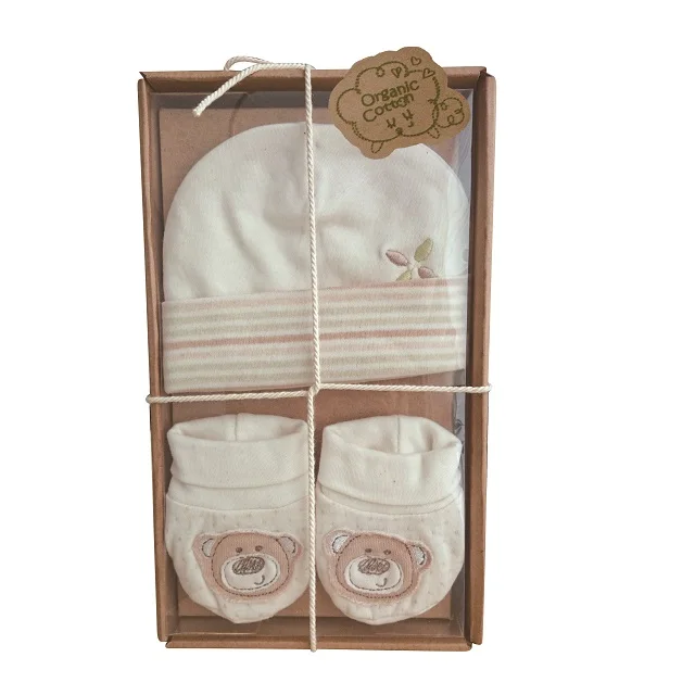Manufacturer Organic Candy Bear Cute Soft Baby Girl Gift Set With Hat And Booties
