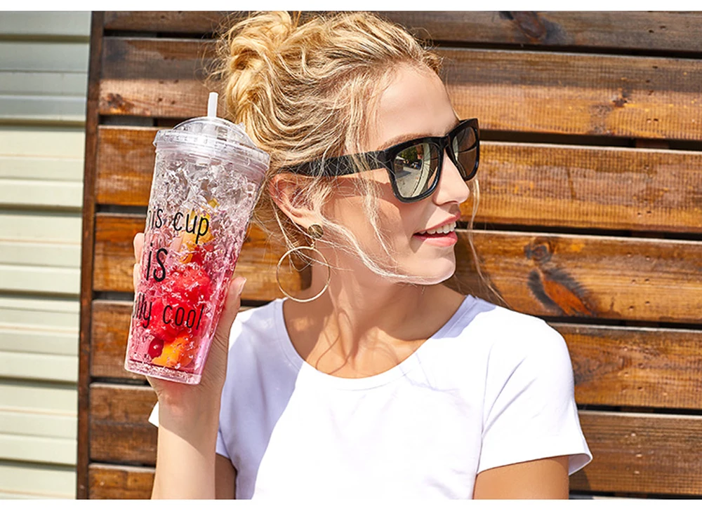 Custom Printing Juice Tumbler with Straw Double Wall Bpa Free Plastic 17oz Travel Mugs Stainless Steel Personality Metal Stocked