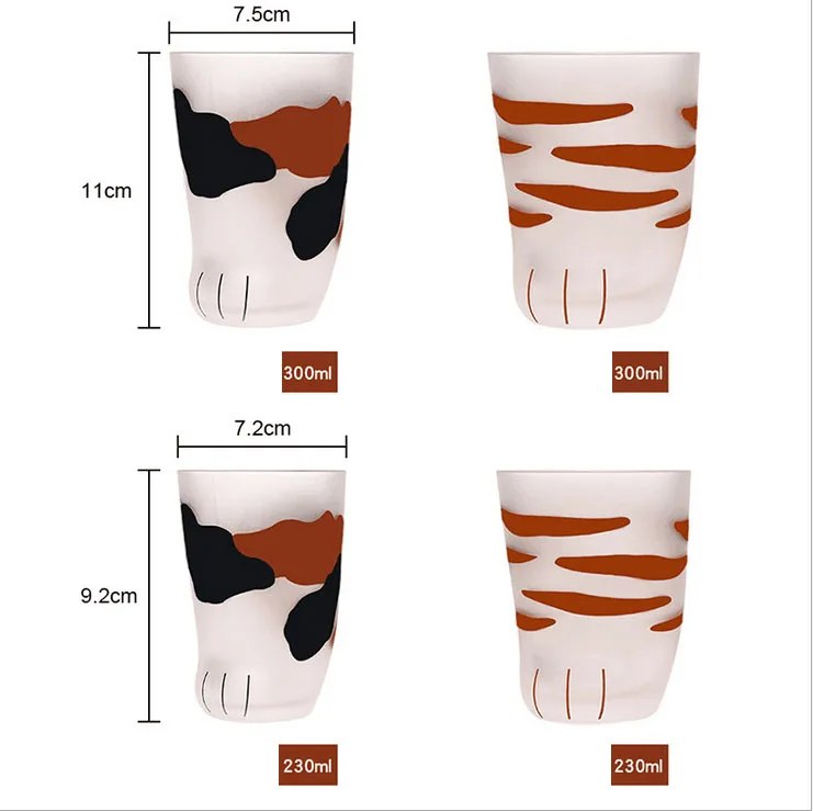 Hot Selling Model Clear Transparent Double Wall Milk Cat Paw Claw Cat Foot Measuring Glass Coffee Cup Glass Mug