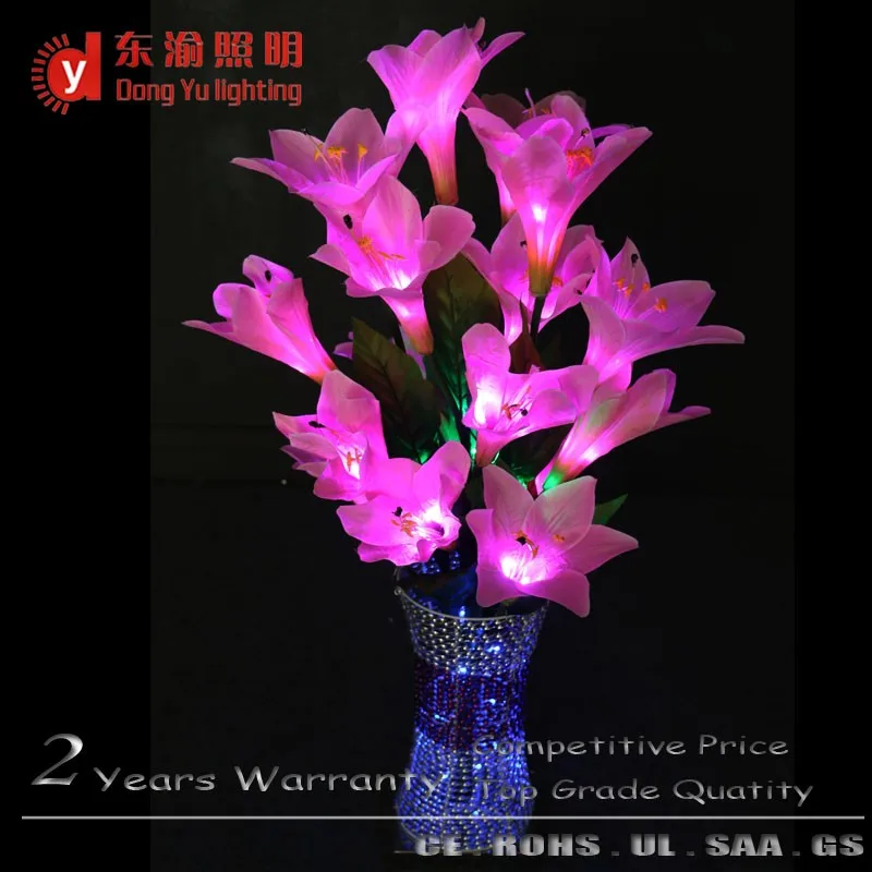 Alibaba China cheapest solar vase lily flower table lamps with lighted pot