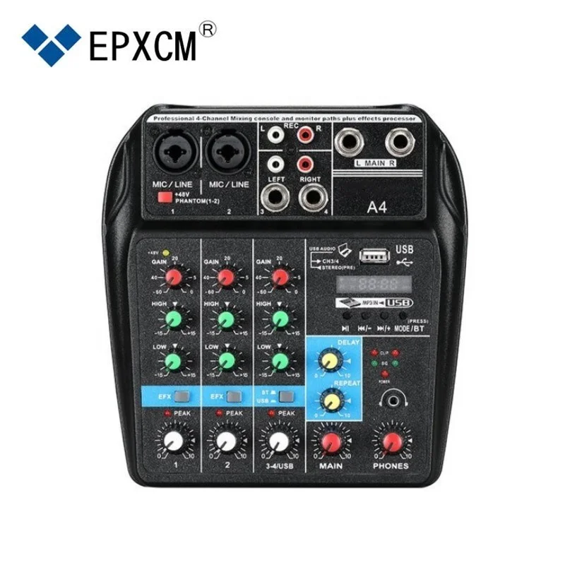 
EPXCM/A4 4Channels USB Digital Mixer, MP3 MUSIC Mixing Console Professional Audio Mixer Sound With 48V phantom power 