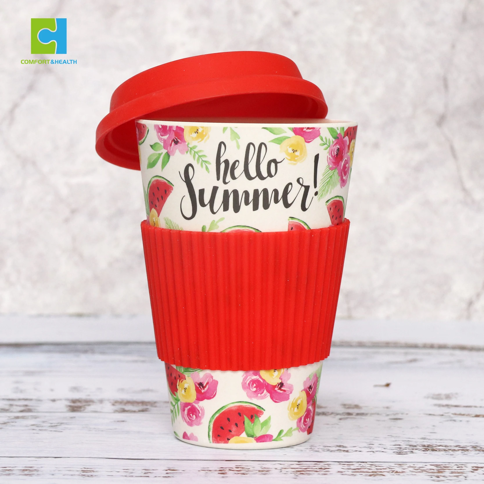 12oz Eco-Friendly Reusable Organic Bamboo Fibre Travelling Coffee Cup