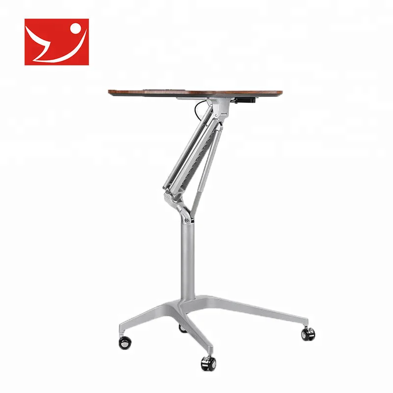 
Mobile wooden foldable laptop standing desk on wheels 