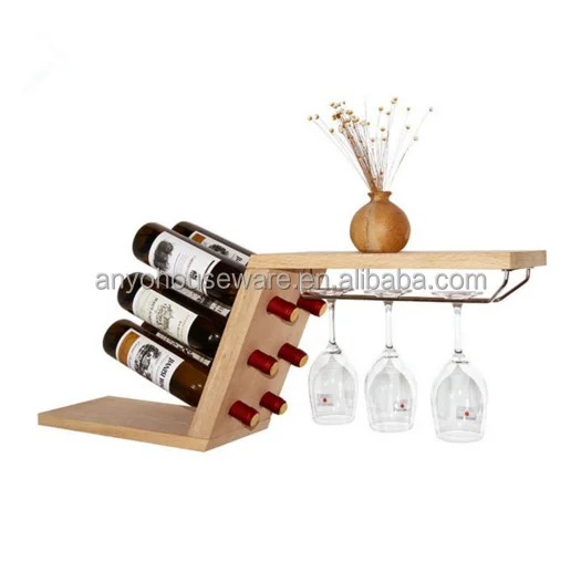 Новый дизайн Z-образный бамбуковый деревянный настенный винный стеллаж