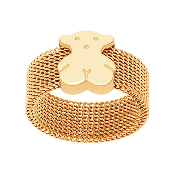 High Quality 18K Gold Custom Stainless Steel Finger Cable Lovely RIng with Bear