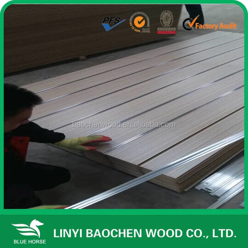 Grooved MDF with aluminum inserts for slatwall panels