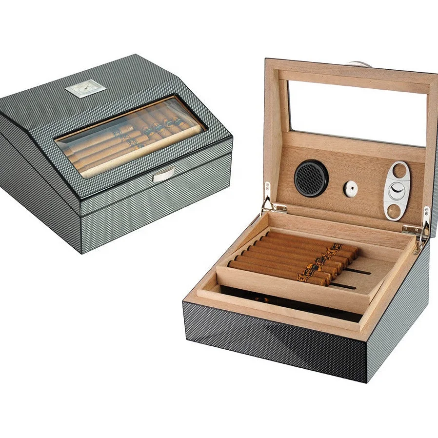 carbon fiber Cigars Cabinet Mahogany Humidor Storage Box