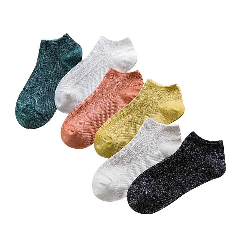 
Glitter Women Fashionable Gold Silk Colorful Casual Shining Socks 