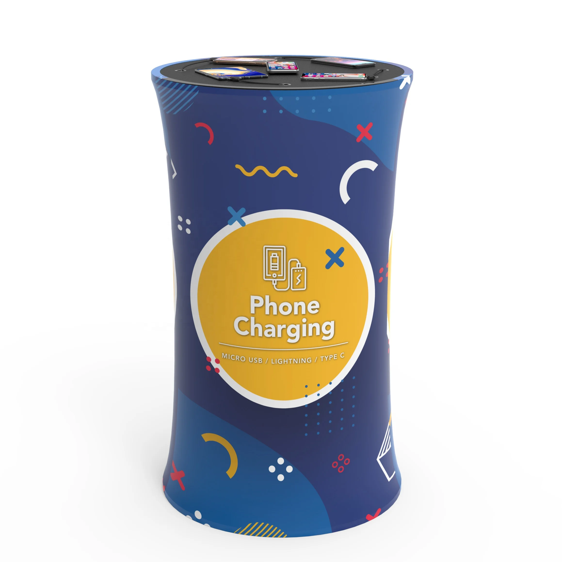 Y2Power REX Portable Charging Table with Self-Retractable Cables & Changeable Polyester Fabric Advertising for Sports Events etc