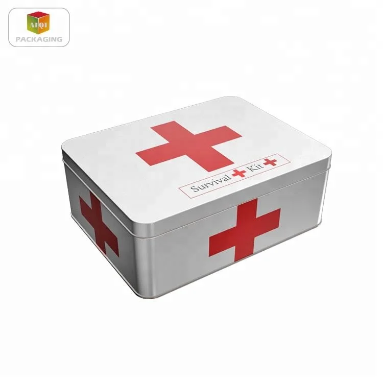 Wholesale rectangular metal tinplate white household first aid tin box