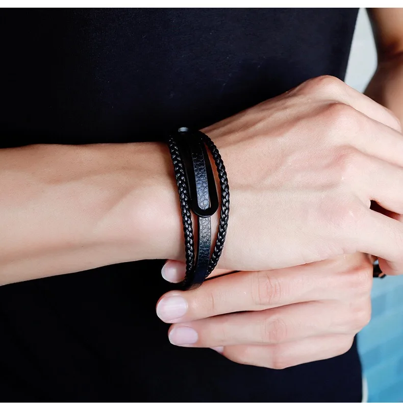 AFXSION высококачественные ювелирные изделия на заказ из сплава ручной работы кожаный шнур многослойный мужской браслет креативный простой ретро браслет