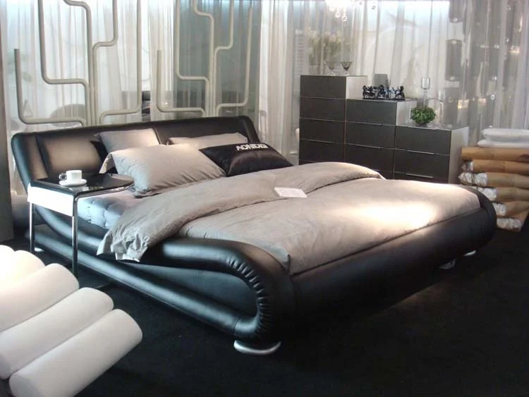 bedroom furniture modern PU Leather bed  king size faux leather beds frame