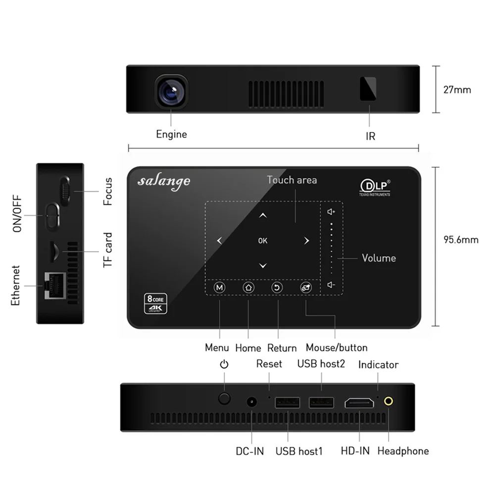 Salange Best Smart Mobile Phone Projector with Mini Body Design and Touch Panel 150 ANSI LM Brightness Support 4K Video Android